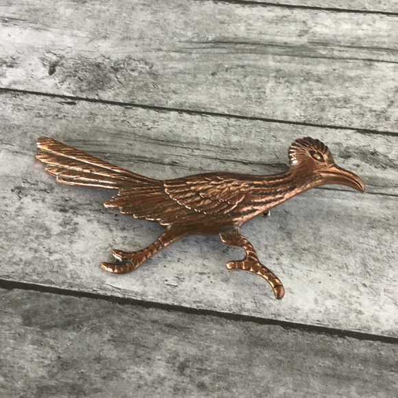 Vintage Copper Roadrunner Bird Pin Brooch - Picture 3 of 11